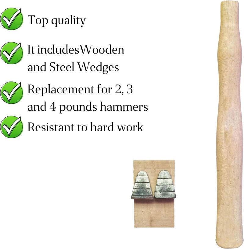 CuitÃ¡xi 1 pack Wood Sledge hammer handle replacement for 2, 3 and 4 lb Complete Set with Wooden and Steel Wedges - Wood replacement ball pien hammer handle - Wood tool handle - Wooden handle hammers in bulk - Image 1